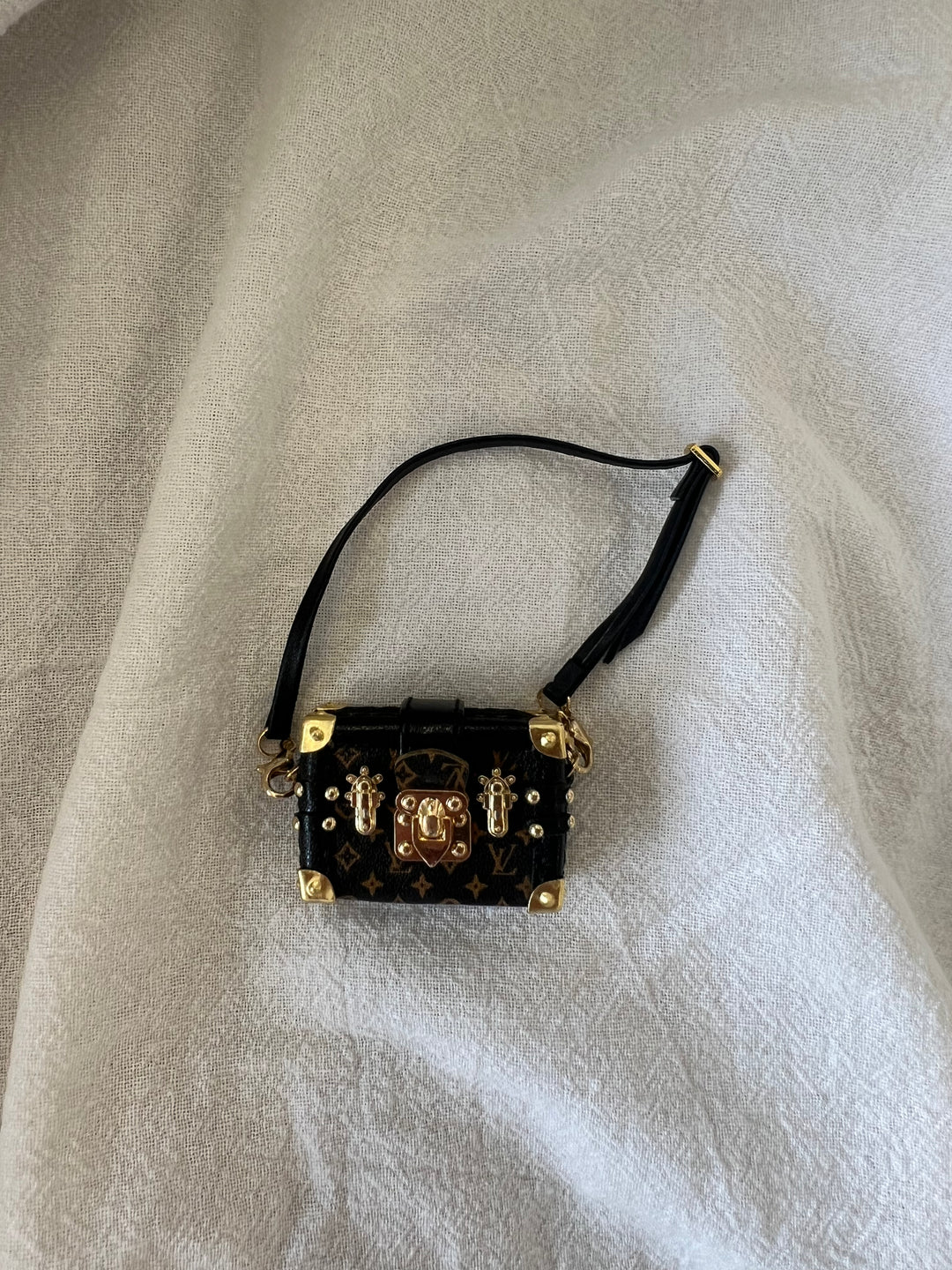 Labubu Mini Trunk Crossbody Bag - Dark Monogram with Gold Hardware