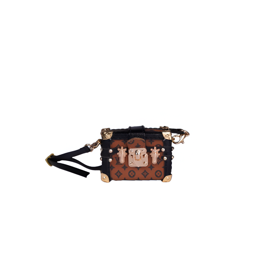 Labubu Mini Trunk Crossbody Bag - Monogram Brown with Black Trim