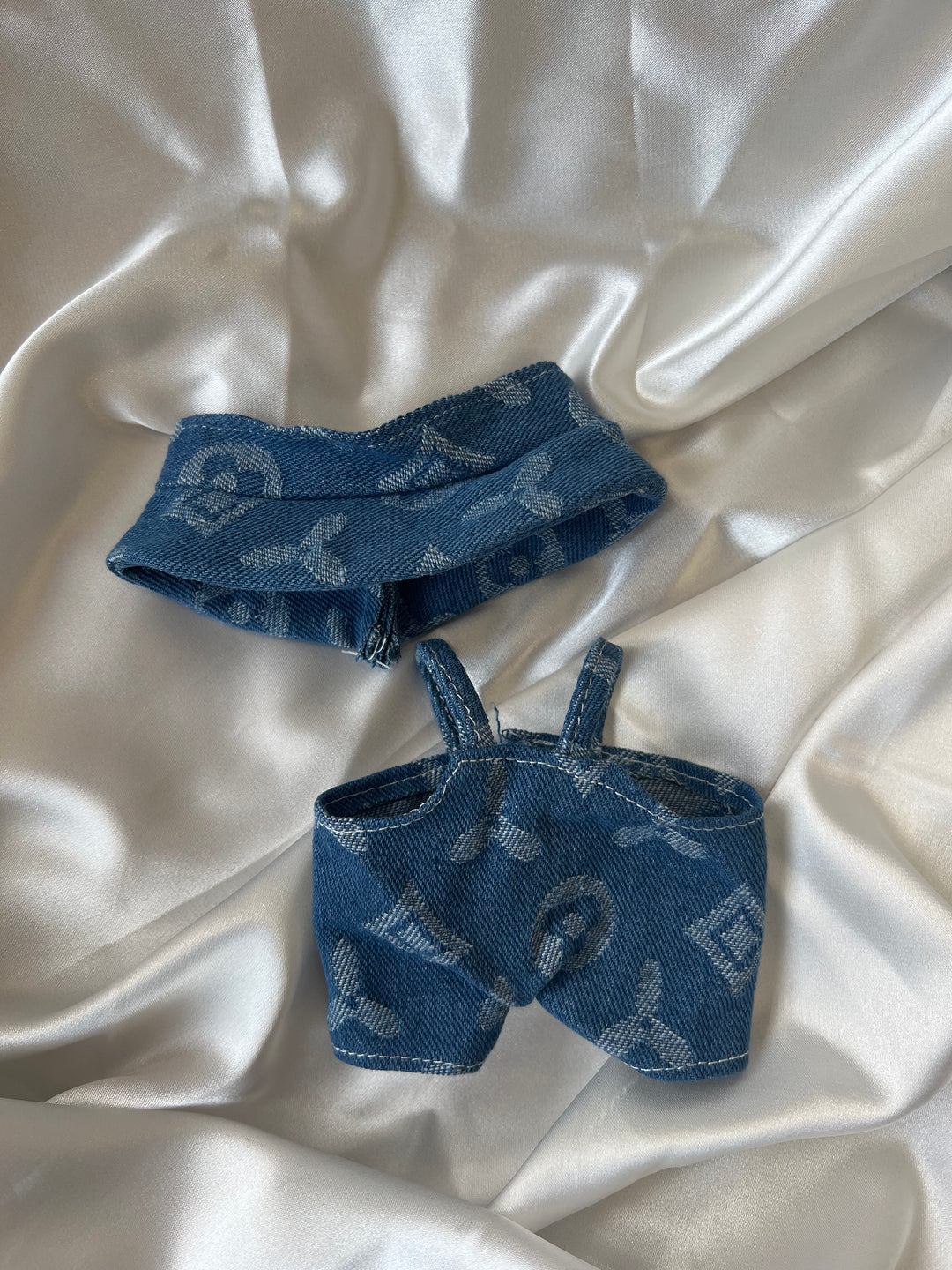 Labubu Blue Monogram Denim Set - Overalls & Bucket Hat