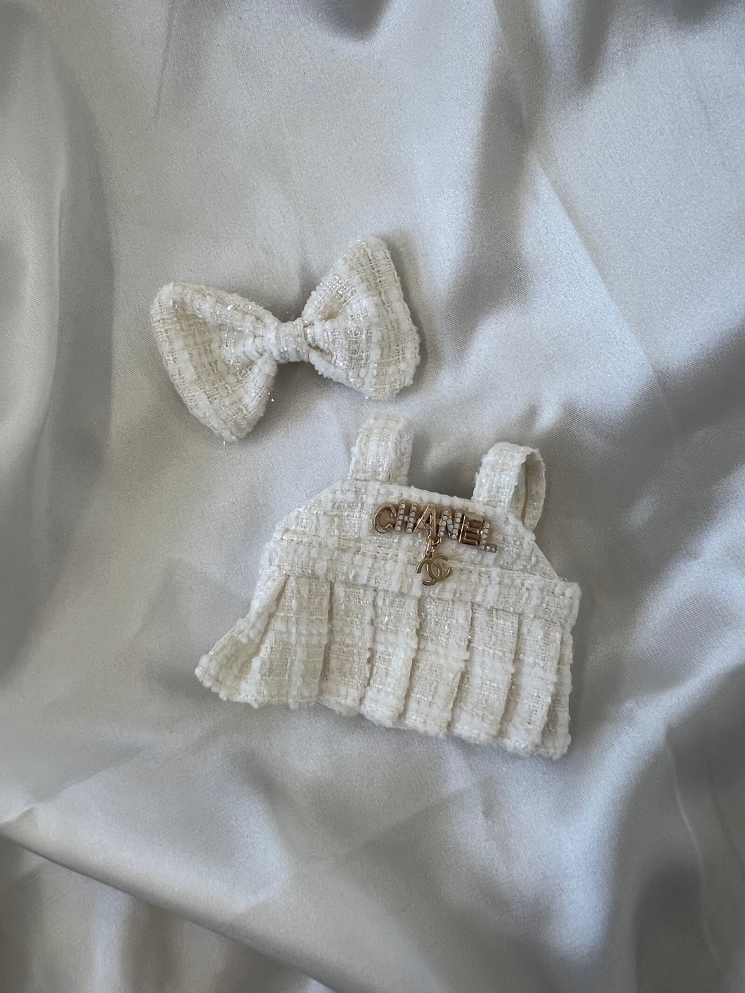 Labubu Ivory Tweed Dress Set with Bow