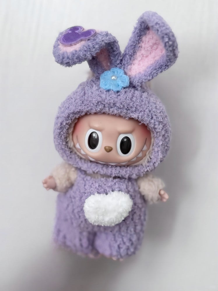 Labubu Bunny Hoodie Set - Purple with Pink Ears & Fluffy Tail (17cm)