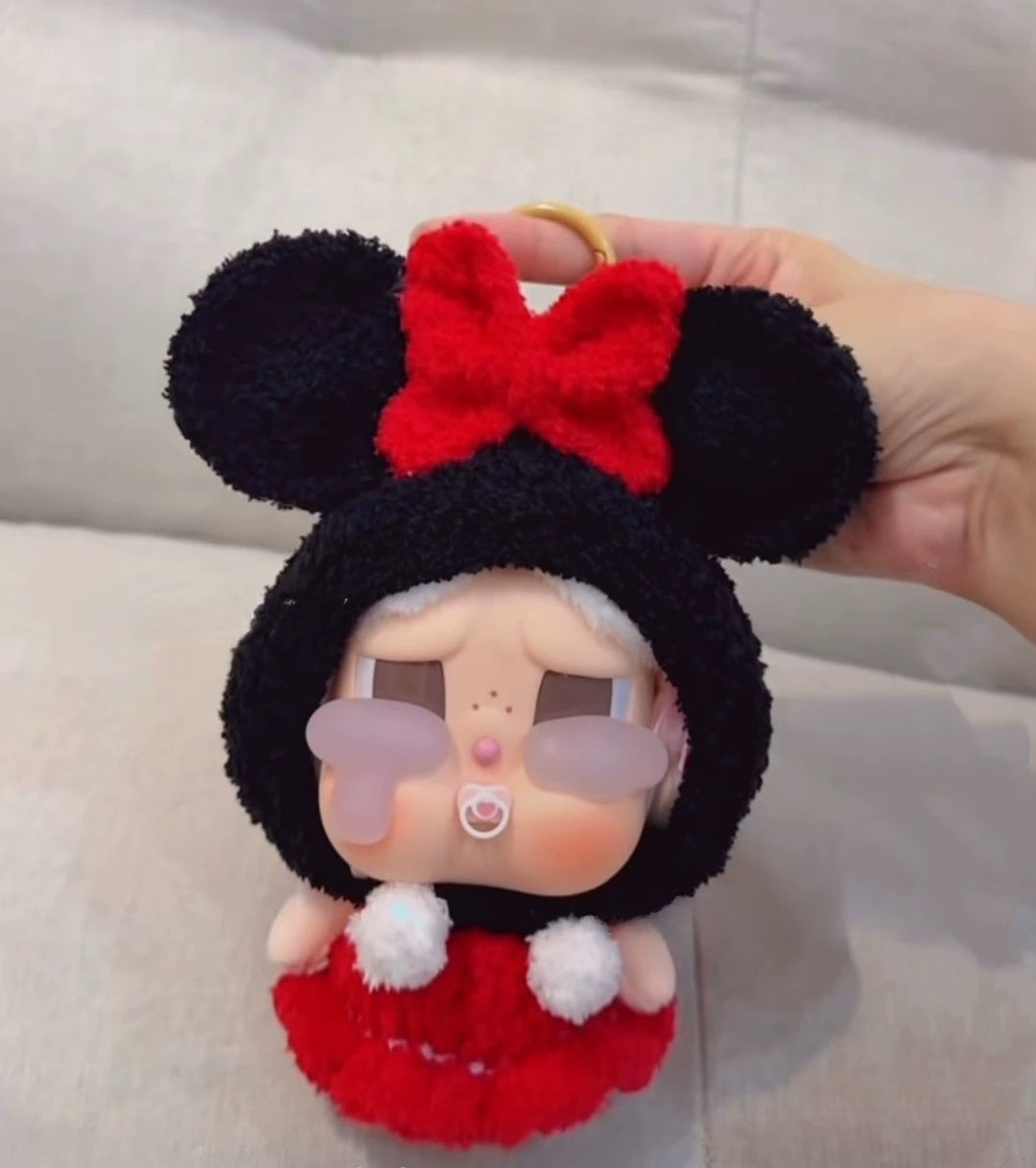 Crybaby Girl Mouse Character Outfit - Black Hood with Red Bow