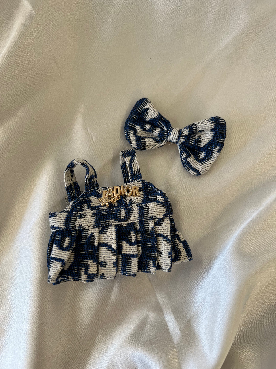 Labubu Navy & White Tweed Dress Set with Bow
