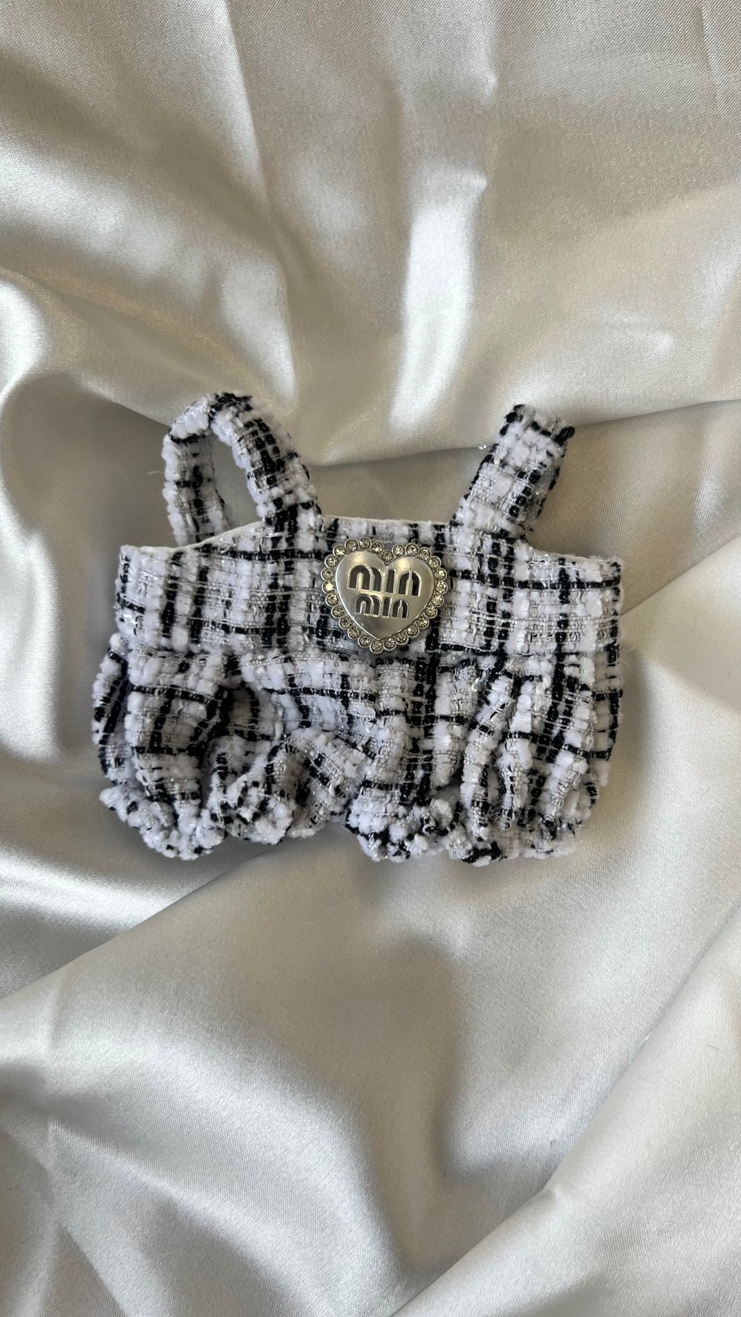 Labubu Black and White Tweed Romper Set with Bow Headband