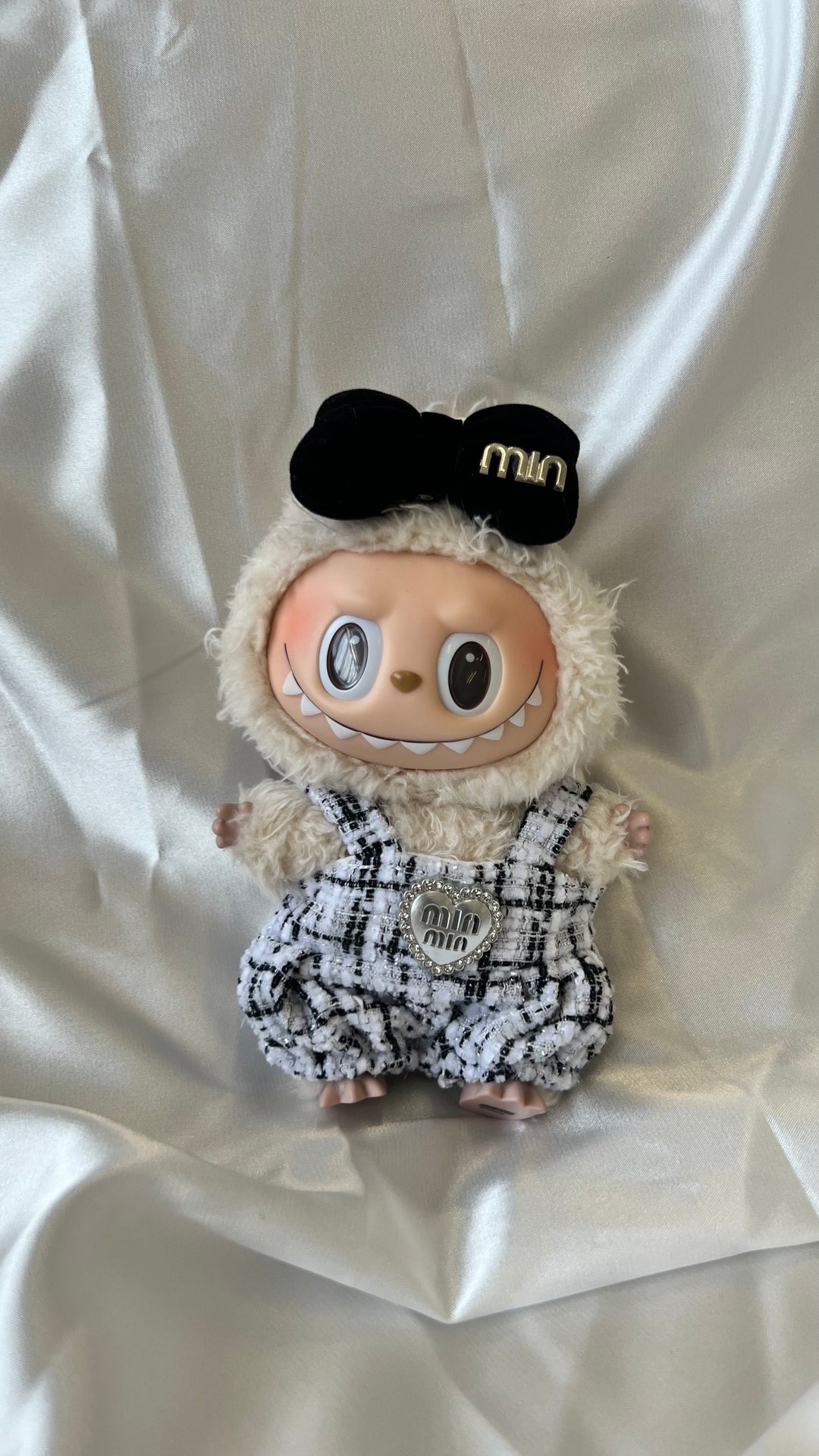 Labubu Black and White Tweed Romper Set with Bow Headband