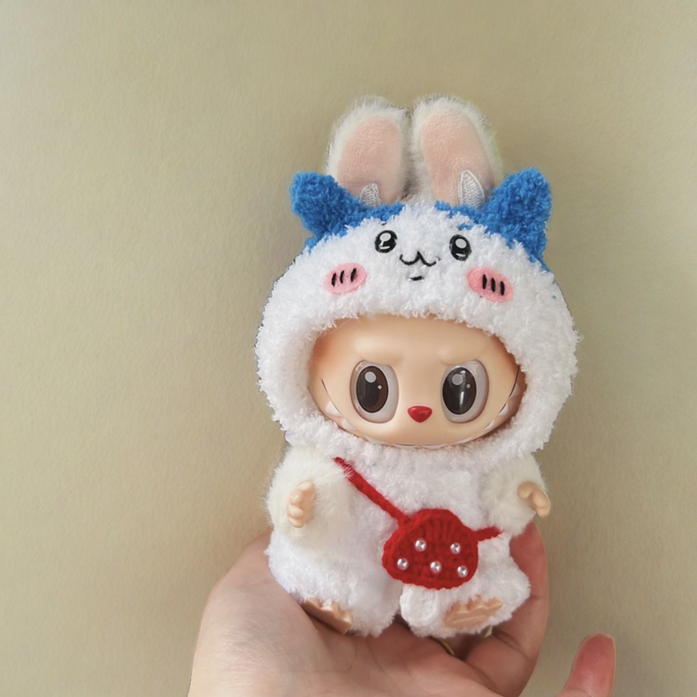 Labubu Hachiware Set - White & Blue Character Costume with Red Purse