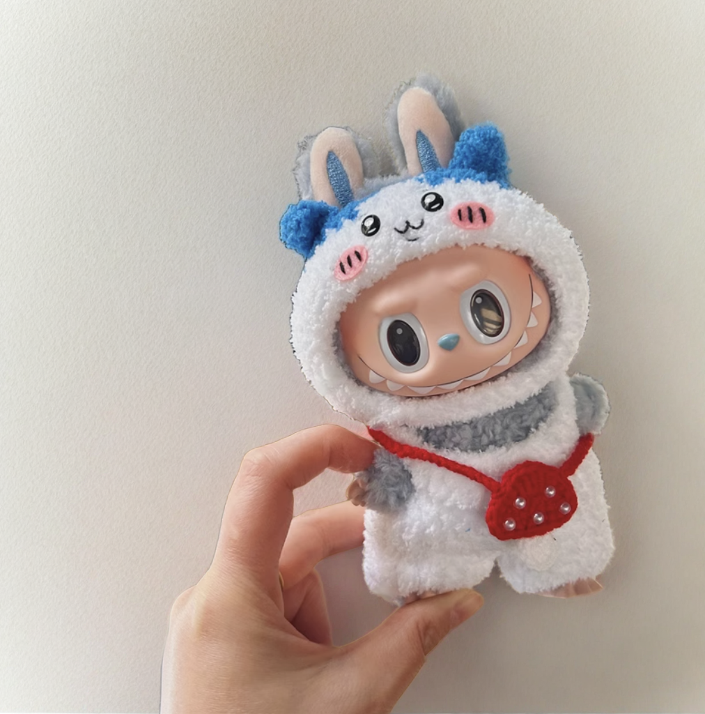 Labubu Hachiware Set - White & Blue Character Costume with Red Purse