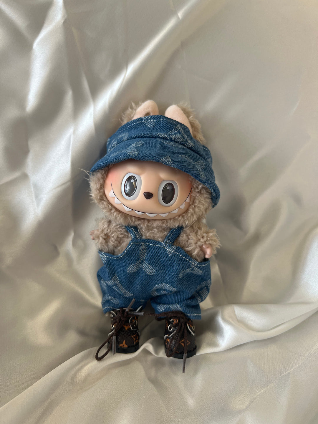 Labubu Blue Monogram Denim Set - Overalls & Bucket Hat