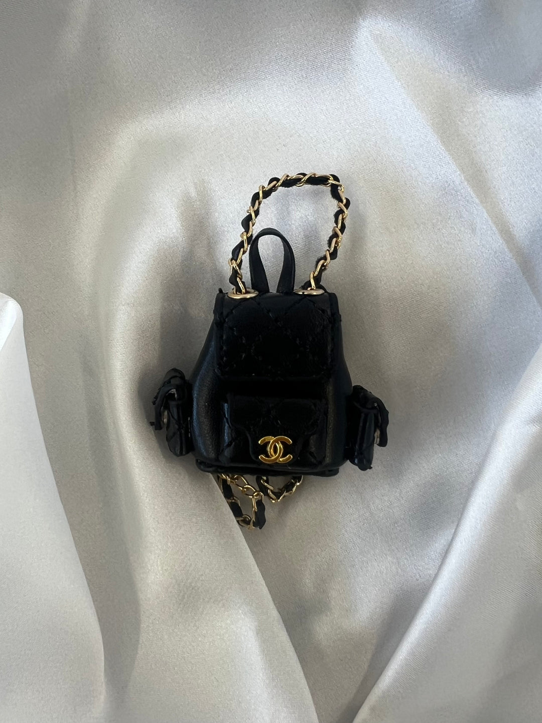 Labubu Miniature Luxury Backpack - Black Quilted with Gold Accents