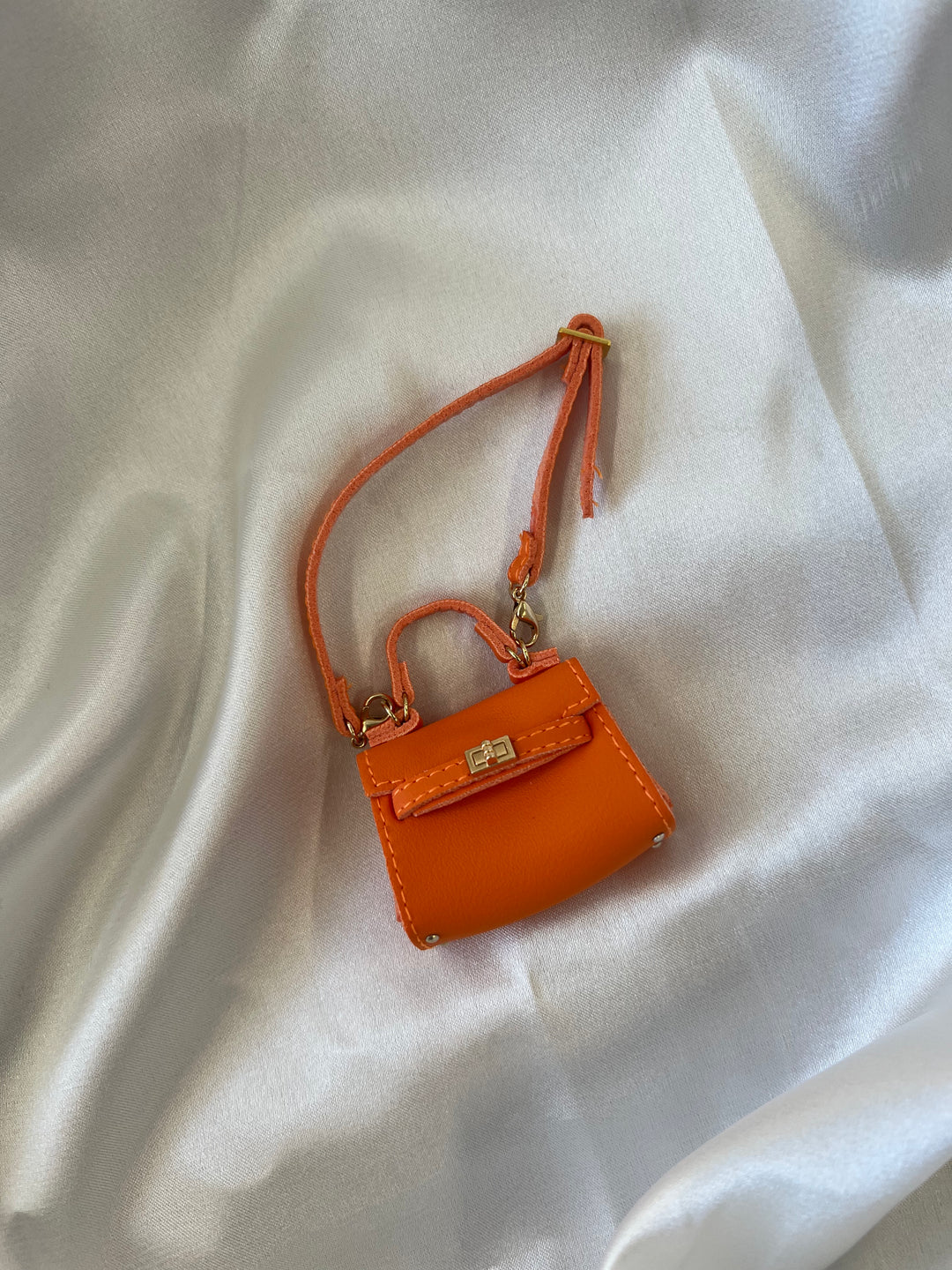 Labubu Miniature Luxury Handbag - Orange Leather Tote with Gold Lock