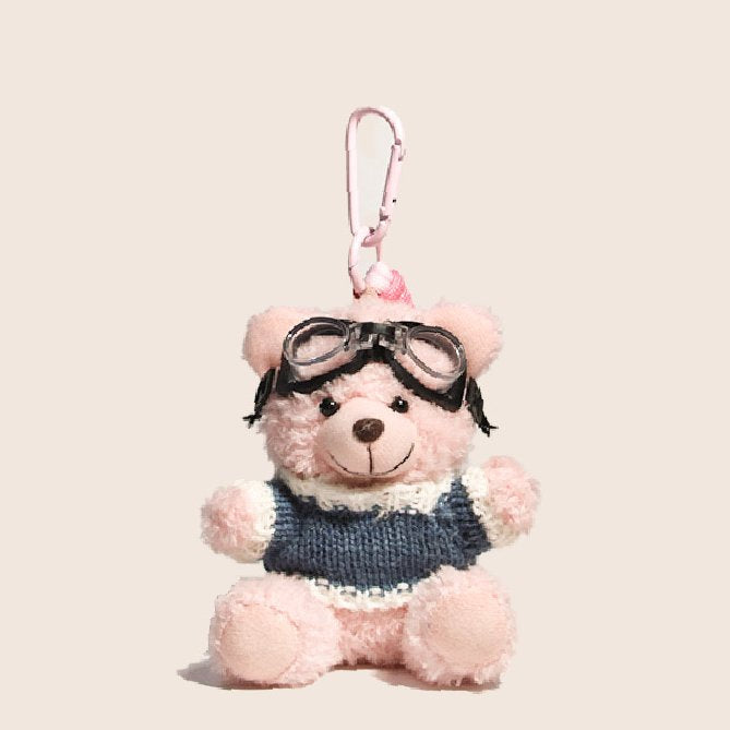 ブルーセーター ピンクアビエイターベアバッグチャーム