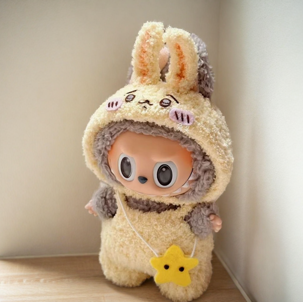 Labubu Usagi Bunny Set - Cream Rabbit Costume with Star Pendant