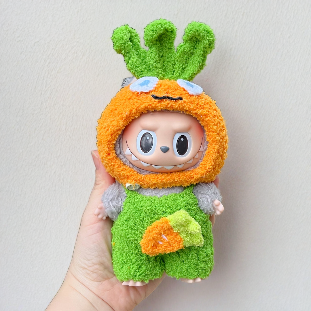 Labubu キャロットバニーコスチュームセット - 可愛らしい遊び心のある衣装 (17cm)