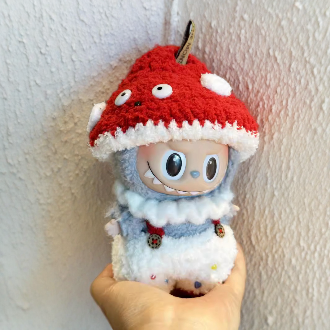 Labubu キノココスチュームセット - 赤と白の衣装とキノコの帽子付き (17cm)